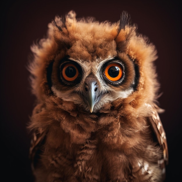 un búho con ojos grandes y fondo negro