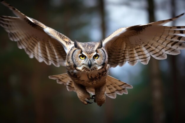 Búho volador en la naturaleza