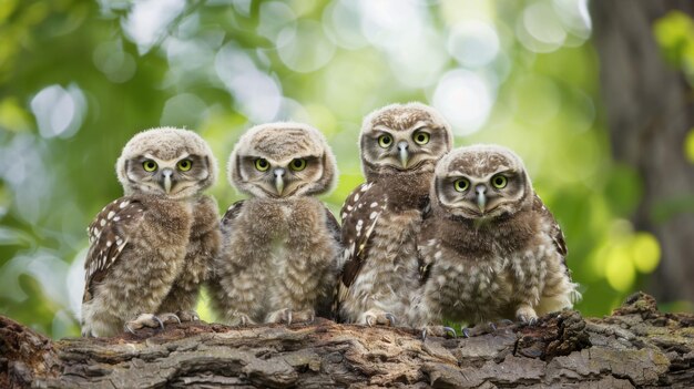 Los búhos posados en las ramas de los árboles