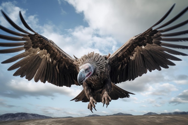 Buitre leonado volando en el cielo renderizado 3d buitre enorme en vuelo vista de ángulo bajo generado por IA