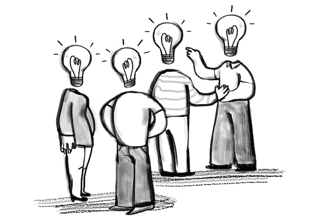 Bulb-Kopf-Menschen png diskutieren Ideen doodle transparenter Hintergrund