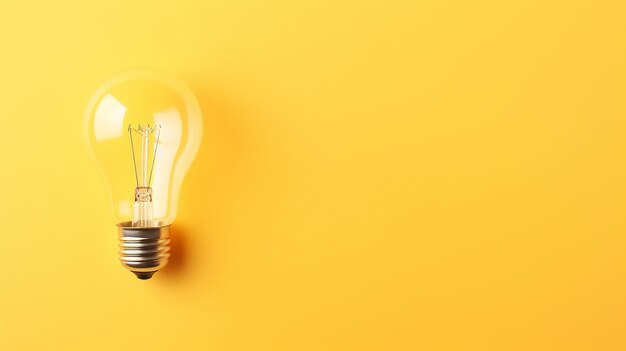 Bulbo de luz en fondo amarillo vista superior concepto de idea creativa
