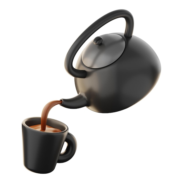 Bule de café premium e ícone de vidro renderização em 3d em fundo isolado