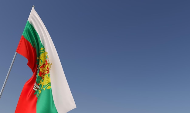 Bulgarien Flagge am Fahnenmast auf blauem Hintergrund Platz für Text Die Flagge flattert im Wind Sofia Europa 3D-Darstellung