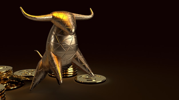 Bull Gold und Gold Coons, 3D-Rendering auf dunkel