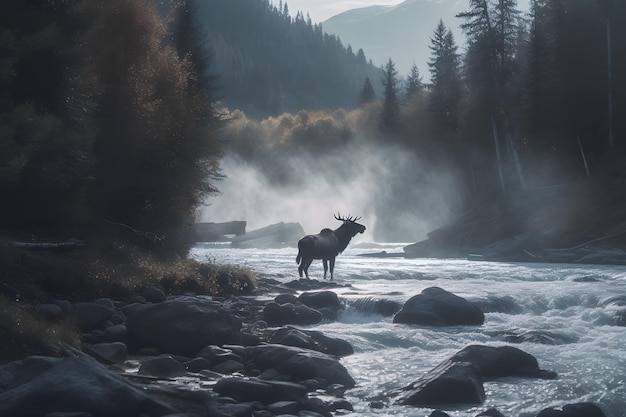 Bull Moose durante a rotina em Wyoming em Atuumn Rede neural gerada por IA