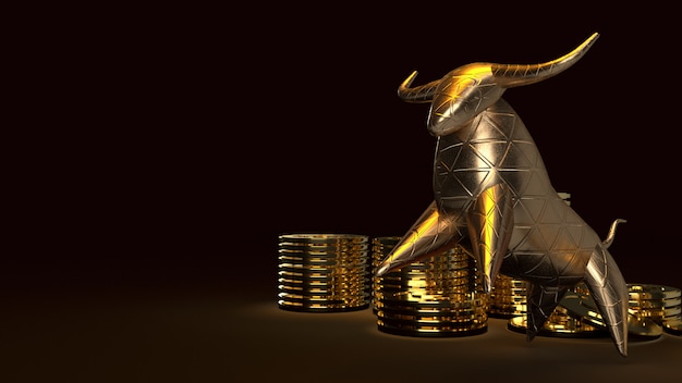 Bull ouro e ouro coons, renderização em 3d no escuro