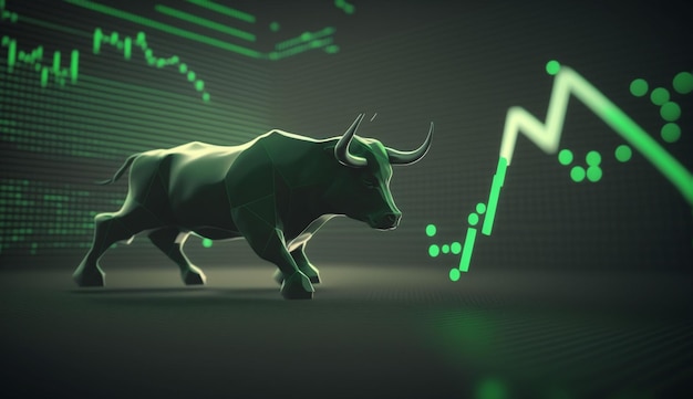 Bull Run Börsenhandel Investition Aufwärtstrend des Diagramms grüner Hintergrund steigender Preis Finanzkonzept Generative KI