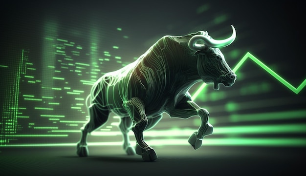 Bull run inversión comercial en el mercado de valores Tendencia ascendente del gráfico fondo verde aumento del precio Concepto financiero IA generativa