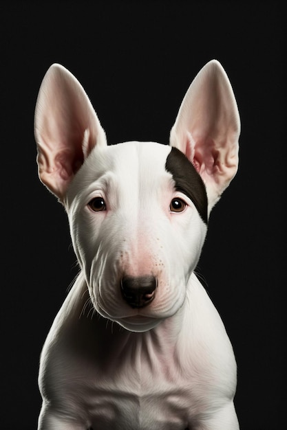 Un bull terrier con un fondo negro