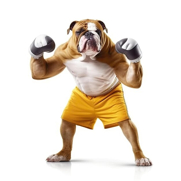 Bulldog-Bodybuilder, der seine Muskeln biegt