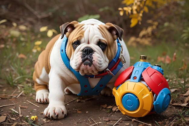 Foto bulldog com um brinquedo