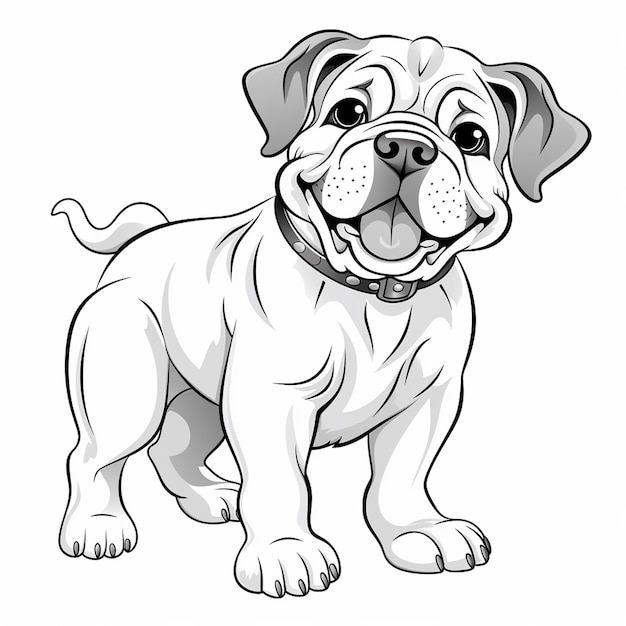 Bulldog contorno veículo desenhado à mão livro de colorir bonito kawaii arte de linha