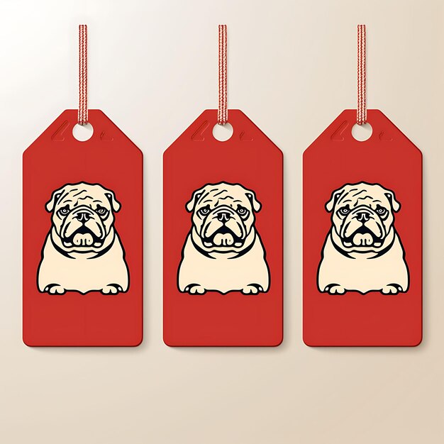 Foto bulldog dog tag cartão artesanal papel manuscrito script vermelho negrito 2d vector design coleção cartão plano