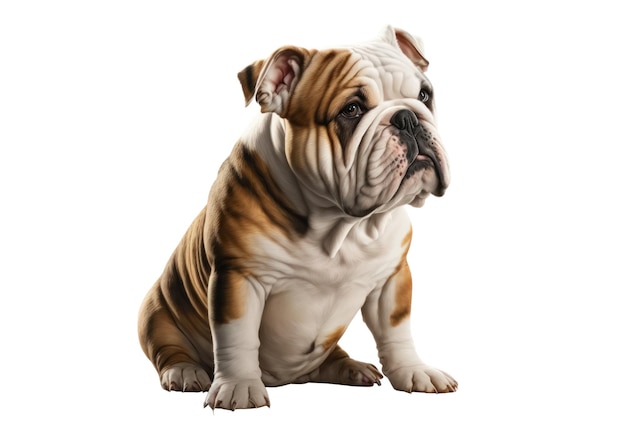 Un bulldog con un fondo blanco.