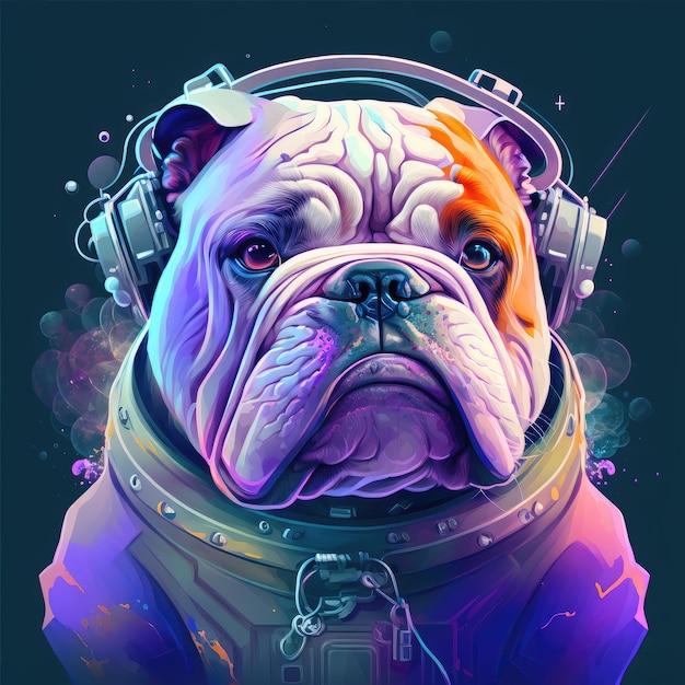 Bulldog francés astronauta en traje espacial con fondo espacial futurista espacio exterior profundo