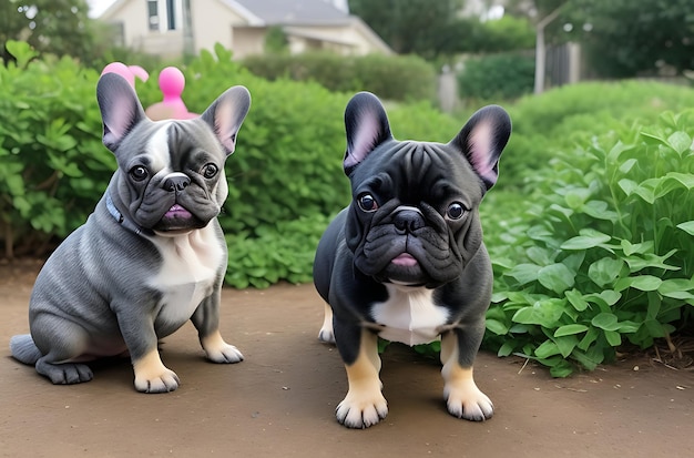 Foto el bulldog francés en la aventura del patio trasero