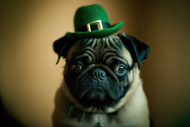 Bulldog francês com chapéu verde do Dia de São Patrício