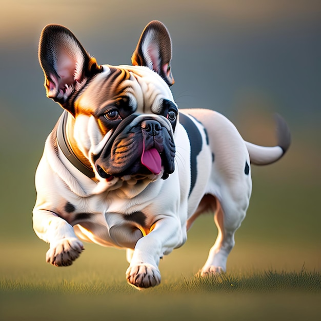 Bulldog francés corriendo por el césped