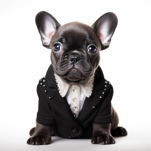 Foto bulldog francês em roupas elegantes