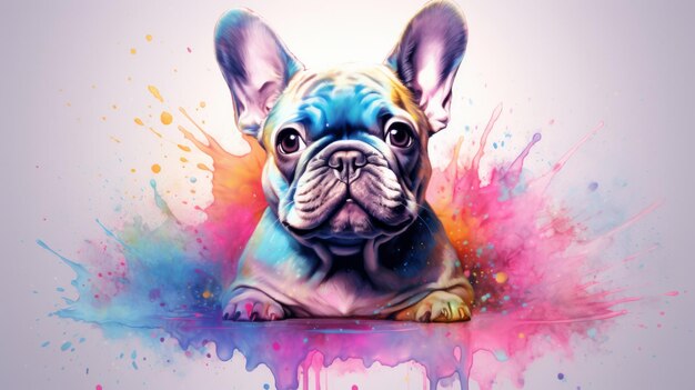 Bulldog francês em um fundo de um arco-íris tinta de aquarela rede neural ai gerado