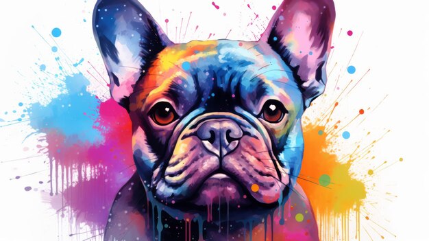 Bulldog francés en un fondo de un arco iris acuarela mancha red neuronal ai generado