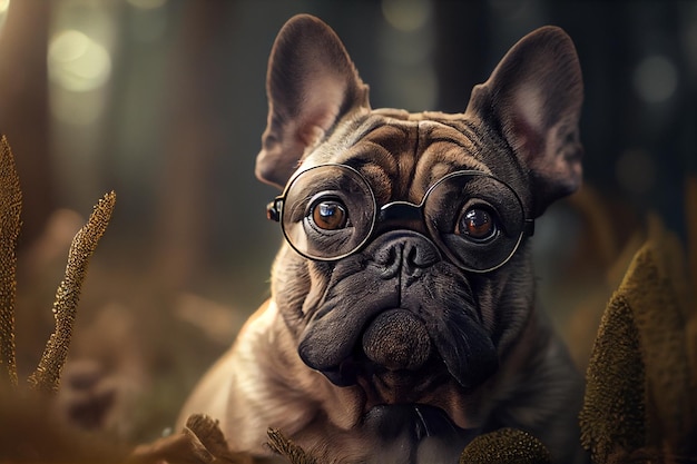 Bulldog francés con gafas generativas ai