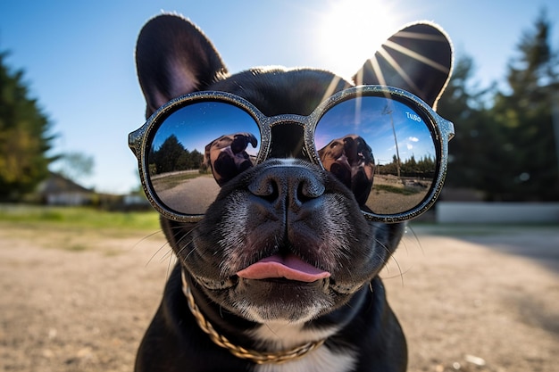 Foto bulldog francés con gafas de sol