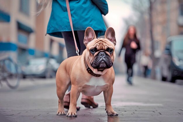 Bulldog francês parado em uma rua olha para a câmera Generative AI