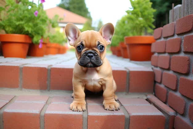 Foto bulldog francês sentando lindamente