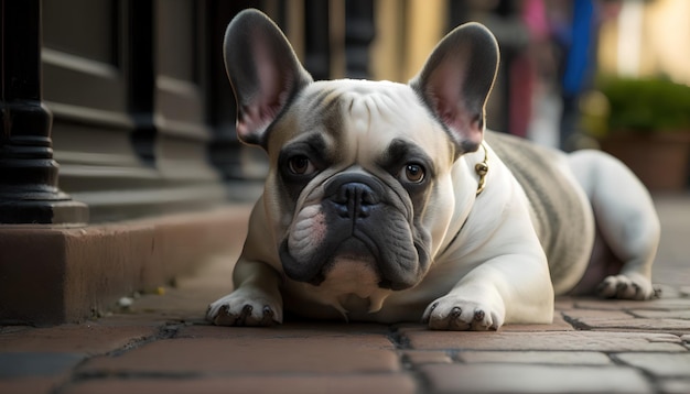 Foto un bulldog francés tirado en el suelo