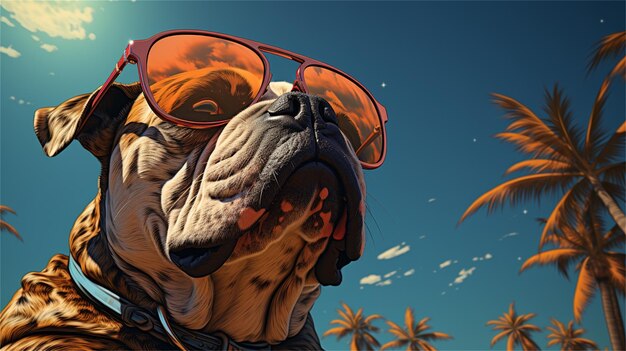 un bulldog con gafas de sol de color naranja