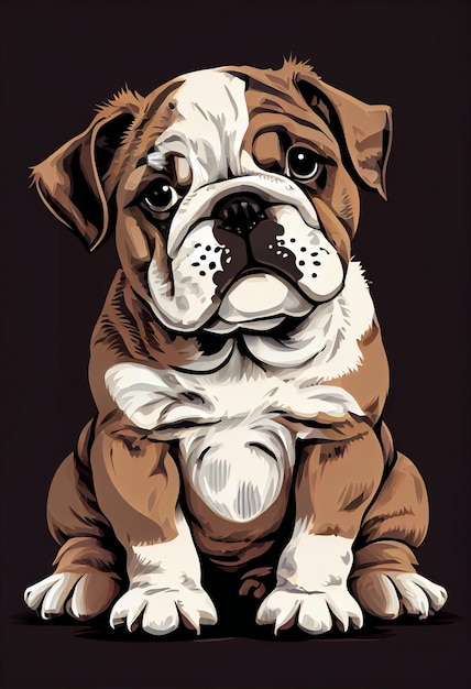 Bulldog Inglês Sentado Filhote De Cachorro Fofo Impressão De Alta Qualidade Arte Vetorial Impressão