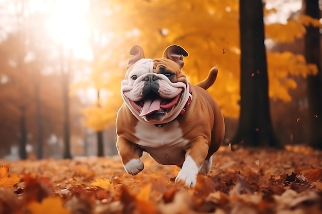 Bulldog lindo jugando al aire libre y copiando espacio