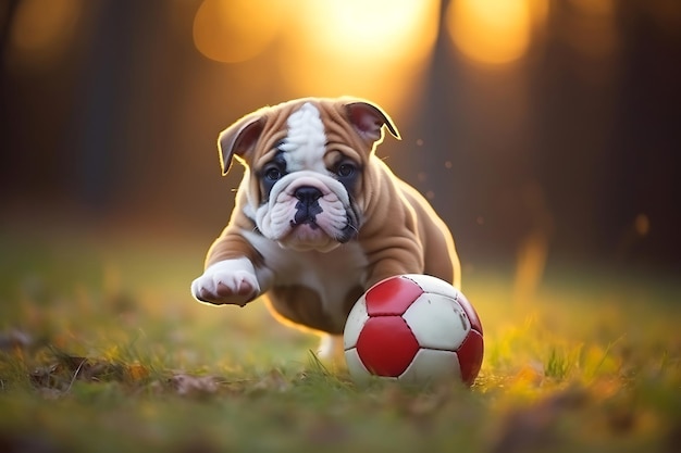 Bulldog lindo jugando al aire libre y copiando espacio