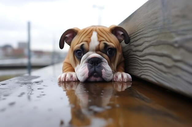 Bulldog lindo jugando al aire libre y copiando espacio