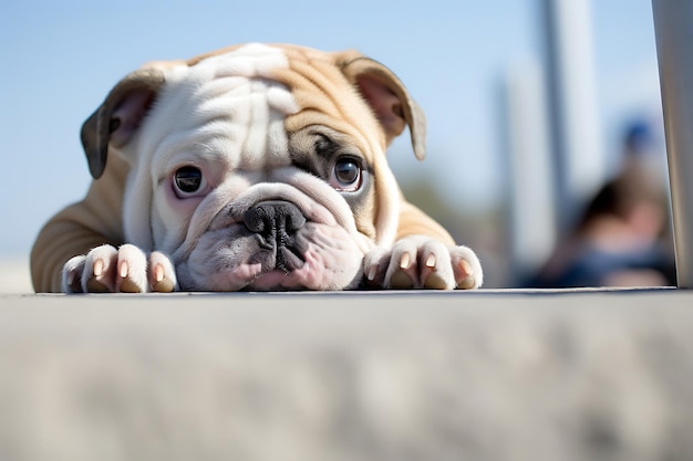 Bulldog lindo jugando al aire libre y copiando espacio