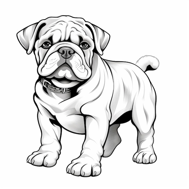 Bulldog Mix esboço bonito livro de colorir plano kawaii arte de linha