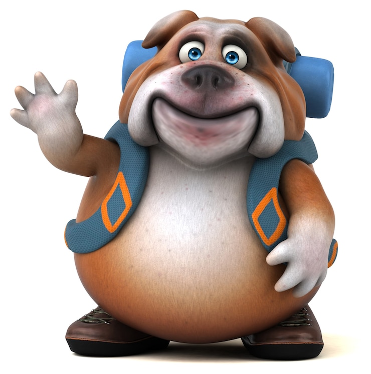 Foto bulldog mochileiro divertido
