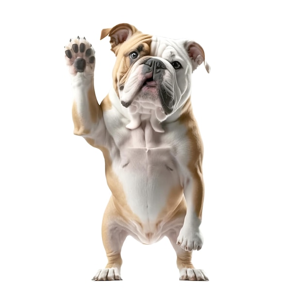 bulldog saludando con su pata