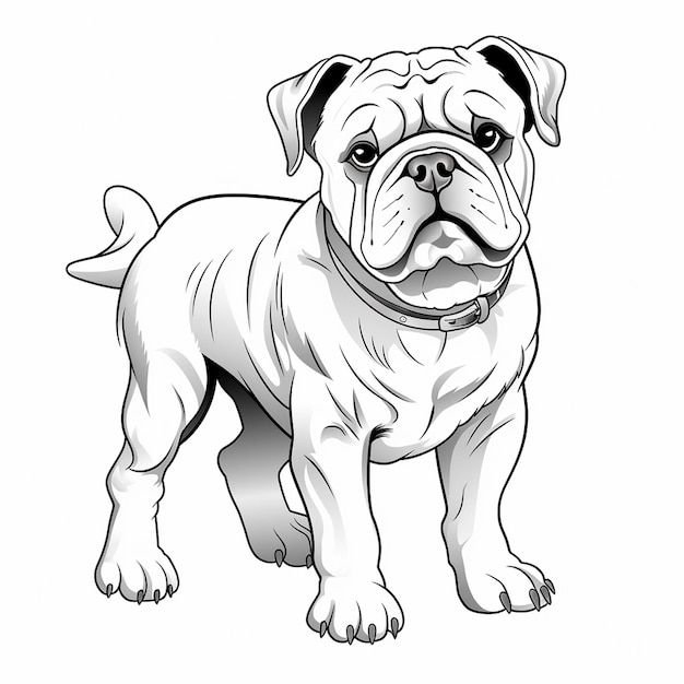 Bulldog-Umrissfahrzeug niedlicher Engel Flach Malbuch Kawaii Linienkunst