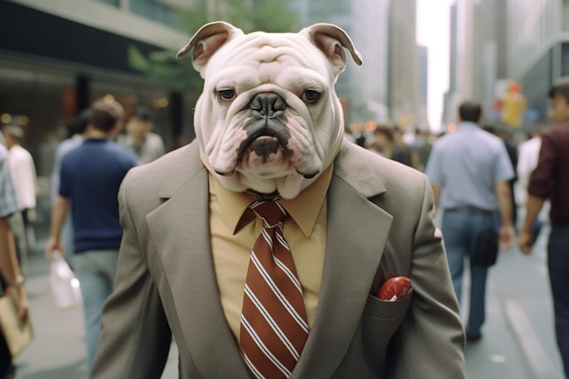 Foto un bulldog vestido como un especialista en recursos humanos encarnando un enfoque sin sentido a las relaciones de los empleados