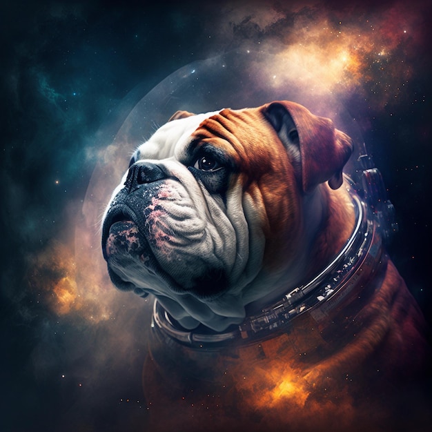 Bulldogge im Weltraum Nahaufnahme Hundeportrait