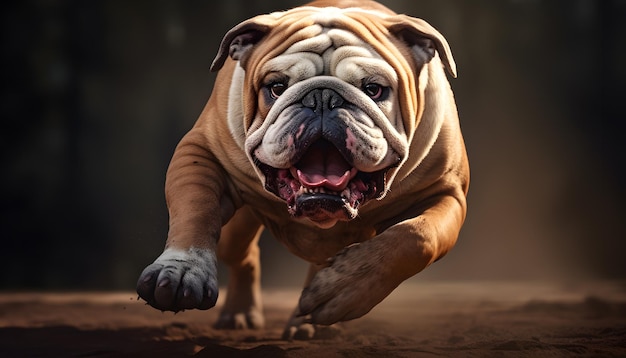 Bulldogge läuft mit dynamischer Pose