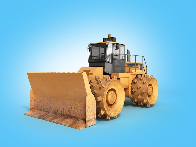 Bulldozer amarelo render 3d Isolado em azul