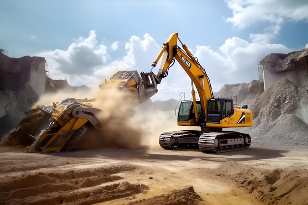 un bulldozer amarillo está siendo utilizado en un campo de tierra