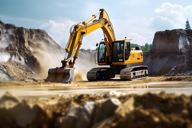 Foto un bulldozer amarillo se está usando para trabajar en una cantera