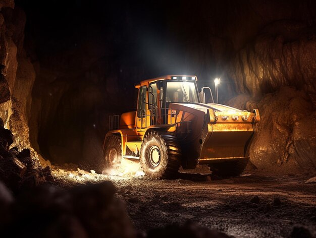 Foto bulldozer arbeitet nachts mit licht