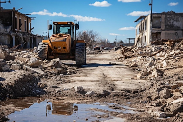 Bulldozer com área danificada em fundo Melhor imagem de Bulldozer