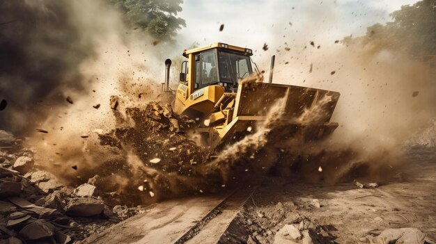 Bulldozer escava em terreno acidentado